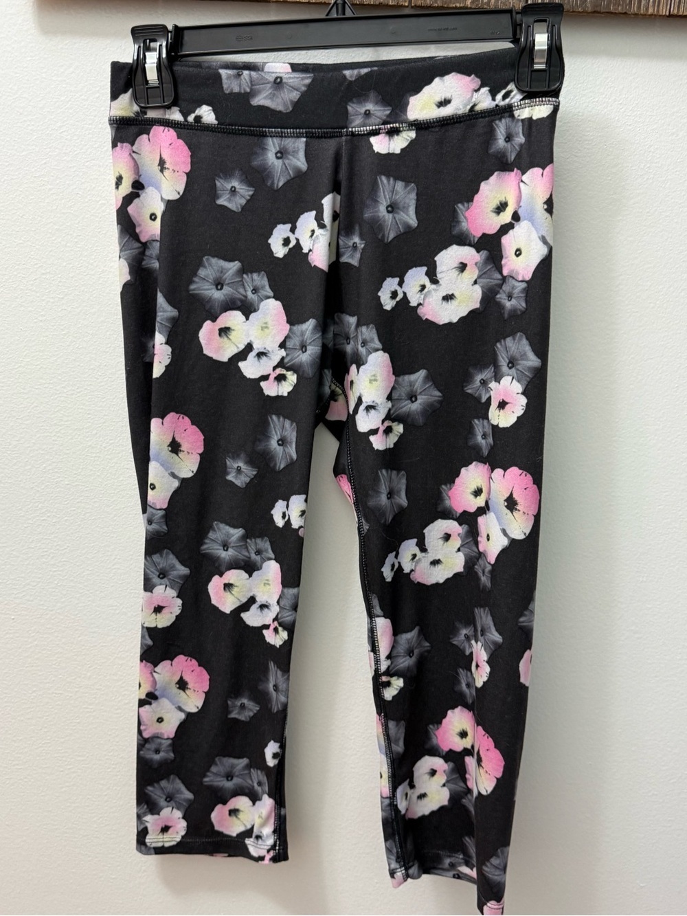 SO Black Floral Leggings with Pink & Gray Blossoms